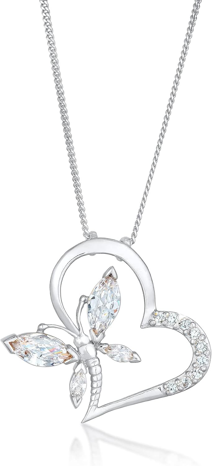 Detalle de Elli Damen Halskette Herz Schmetterling Anhänger aus 925 Sterling Silber mit Zirkonia