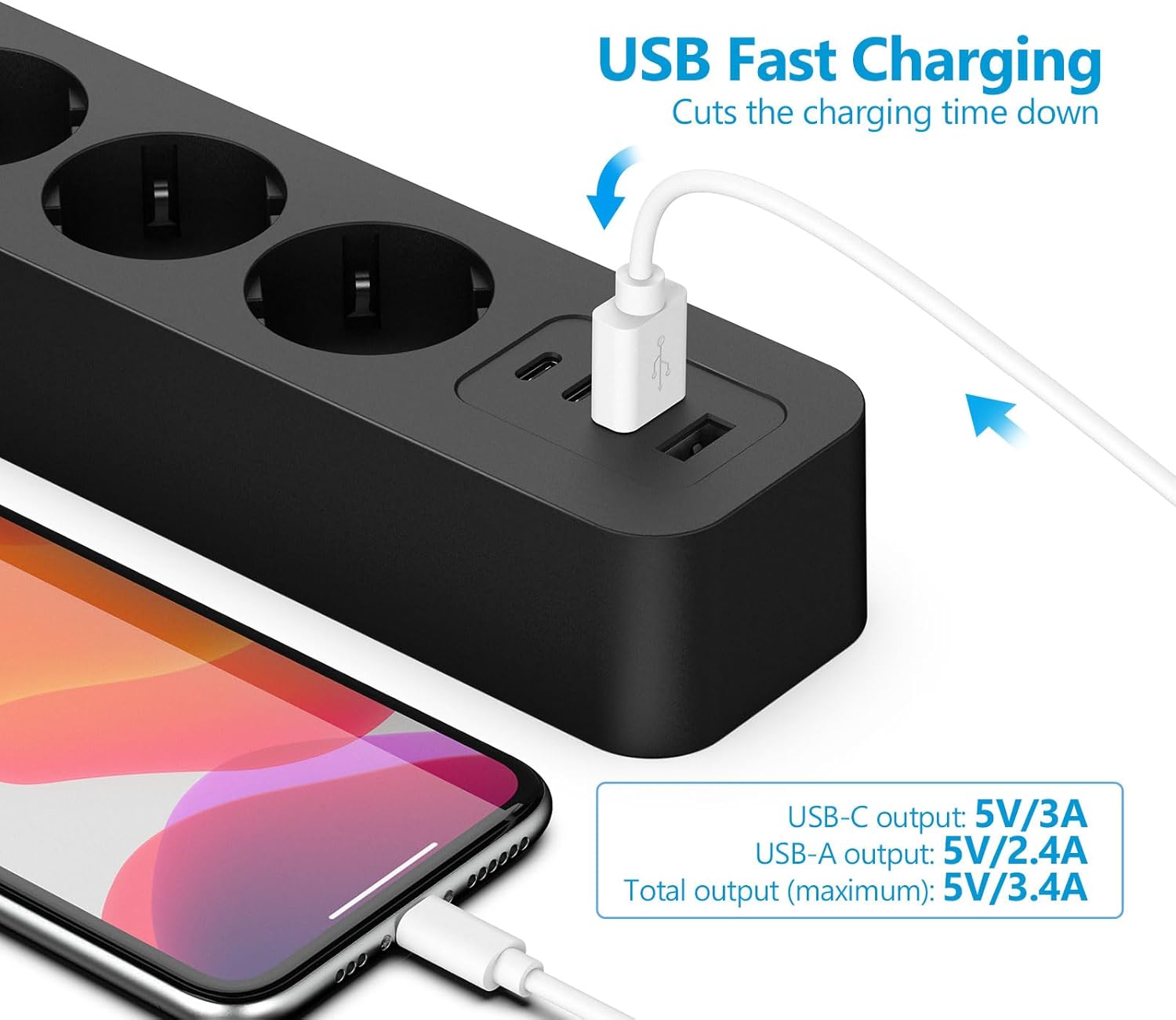 Thumbnail 4 de JSVER Multiprise 6 prises USB 5V3,4A