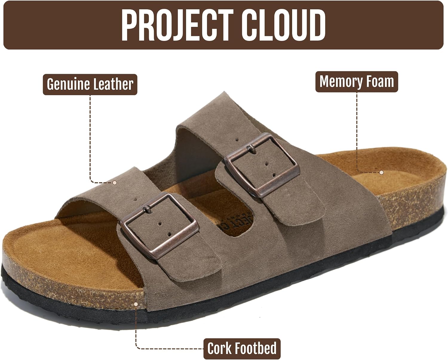 Detalle 2 de Project Cloud Heritage Sandal: 100% Genuine Leather, Memory Foam Insole, Cork Footbed