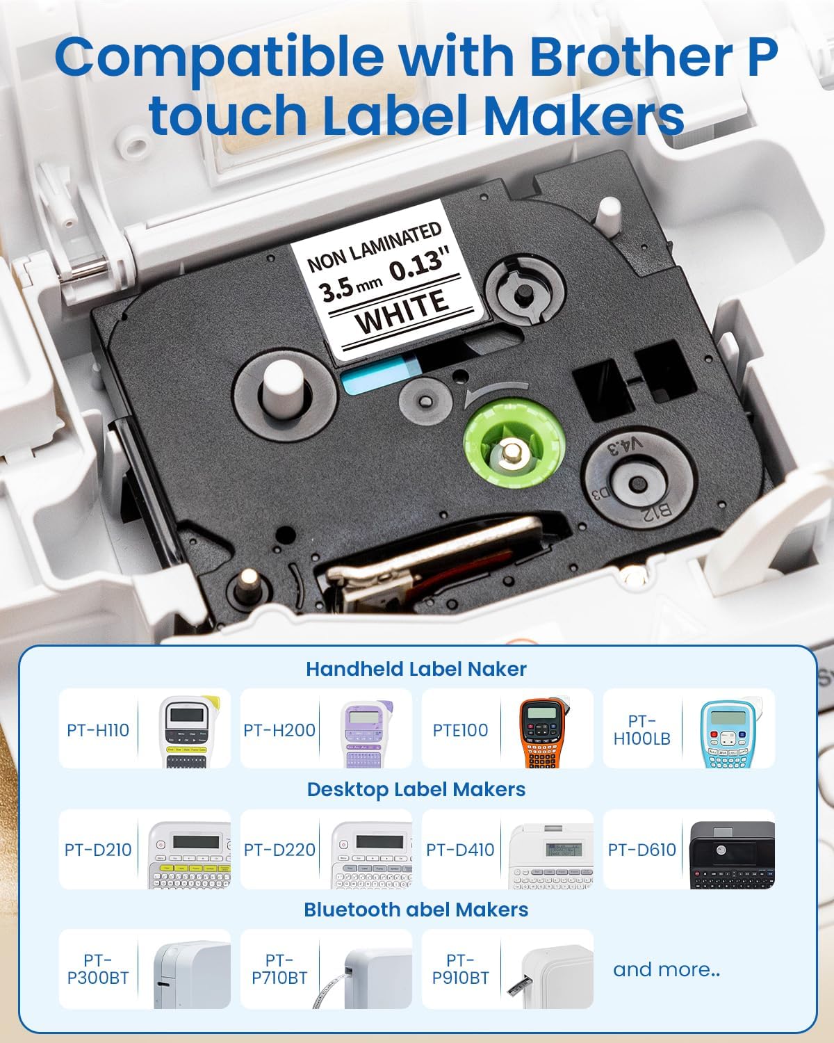 Detalle de Upwinning Tze-N201 3,5 mm Beschriftungsbänder – 3er‑Set für Brother P‑Touch H100R, H105, H100LB, D210, E110, E300