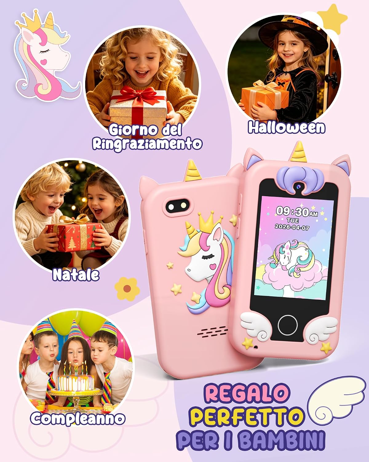 Detalle de UCIDCI Smartphone Giocattolo per Bambini – Tavolozza educativa con doppia fotocamera e modalità scuola