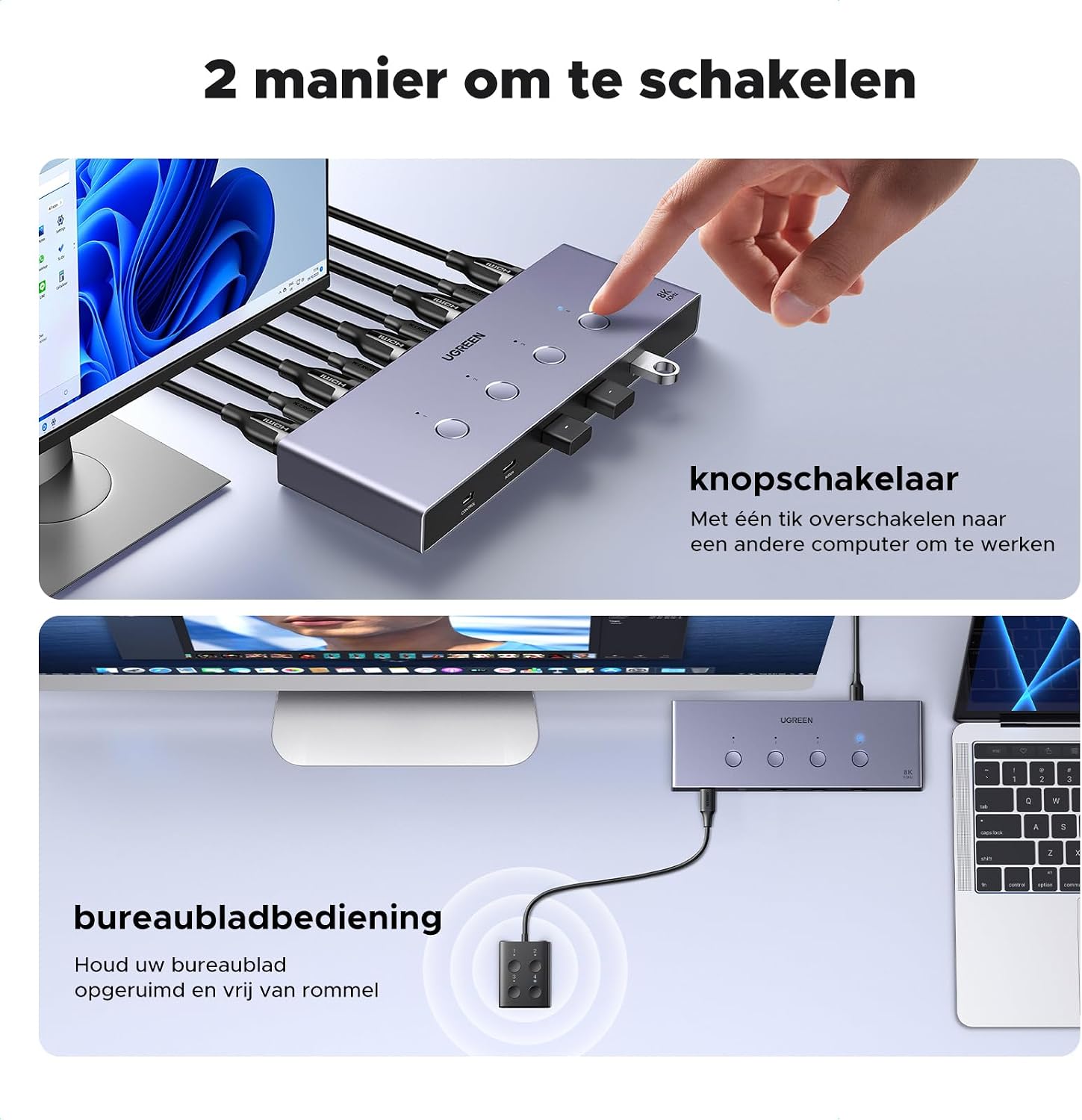 Detalle 2 de UGREEN HDMI 2.1 KVM-switch 4-in-1-uit met 8K 60 Hz en USB 3.0