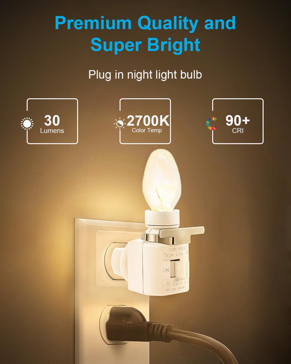 Detalle 2 de OuuKoo C7 120V 4W Incandescent Bulbs, Dimmable E12, 2700K Warm White