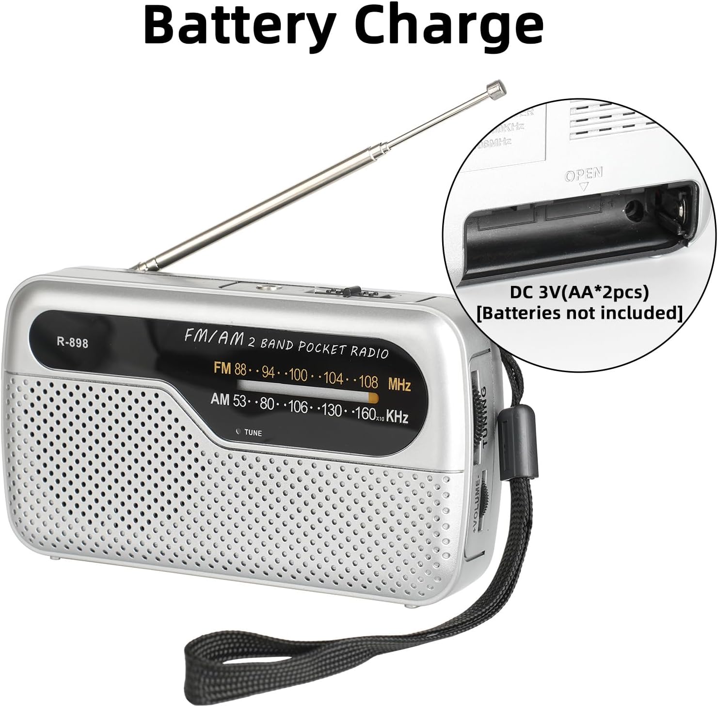 Detalle de Raypow radio portatile transistor AM/FM con DSP e cordino (argento) – tascabile per uso interno ed esterno