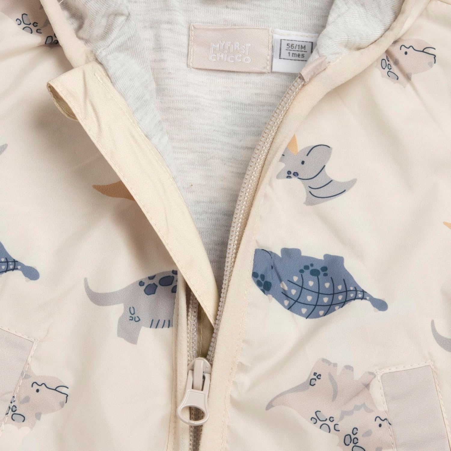 Detalle de Chicco Giubbino Bambino con Zip e Cappuccio – Beige con Dinosauri, Lavabile in Lavatrice