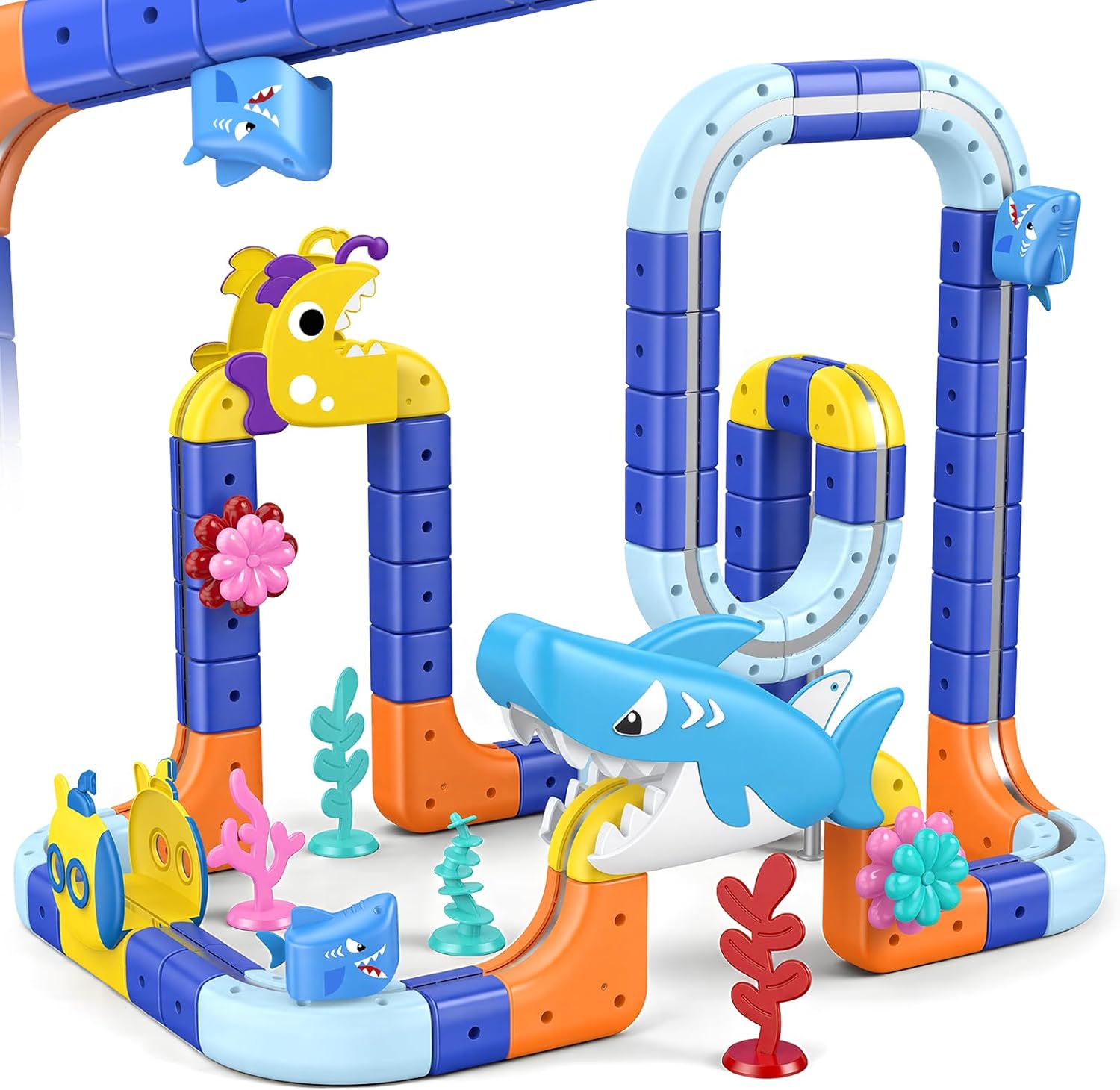 117 Pezzi Giochi Bambini 3–8 Anni: Cubi Binari 3D con Trenino Squalo Magnetico per Mondi Oceano