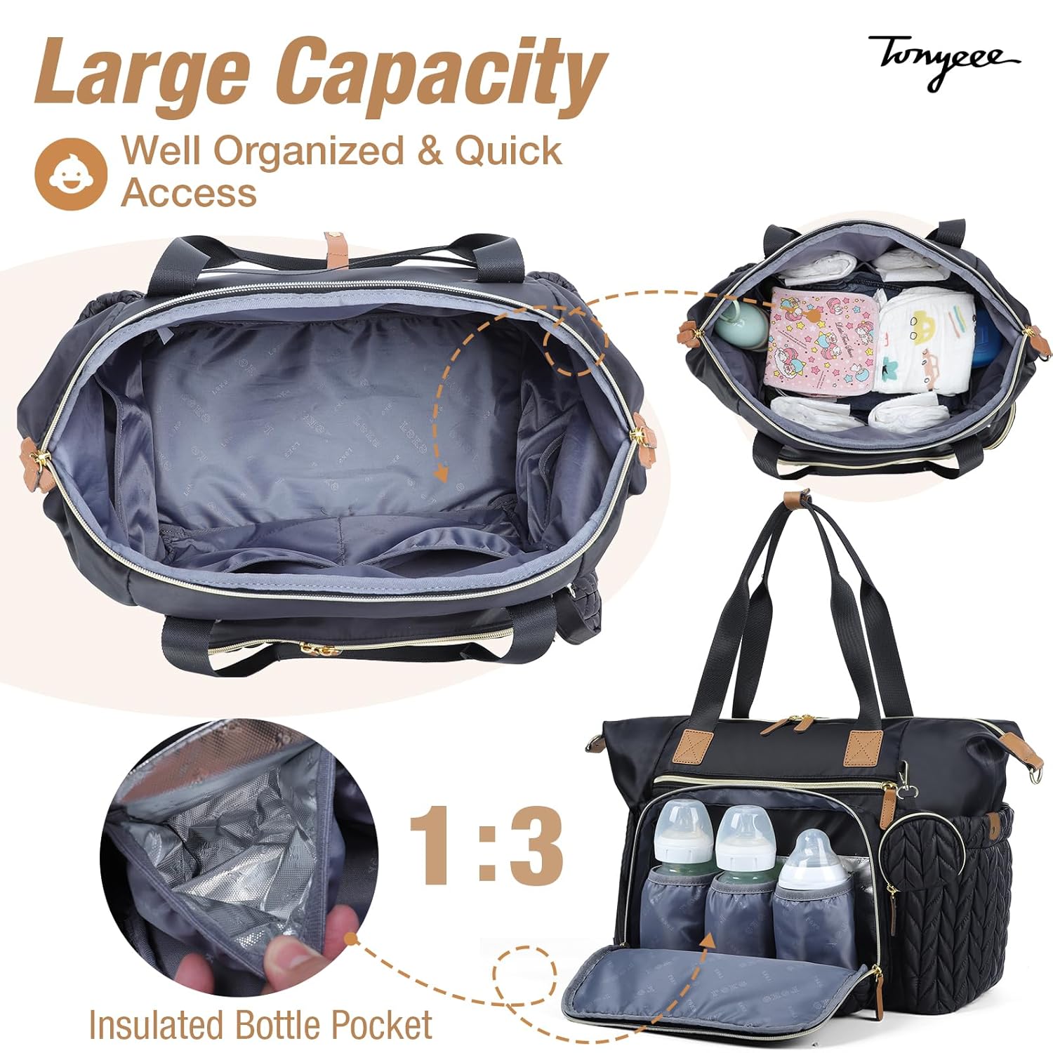 Detalle de Tonyeee Wickeltasche mit Schnullertasche & Wickelunterlage – Multifunktions-Wickelrucksack für viele Reise-Wickelutensilien