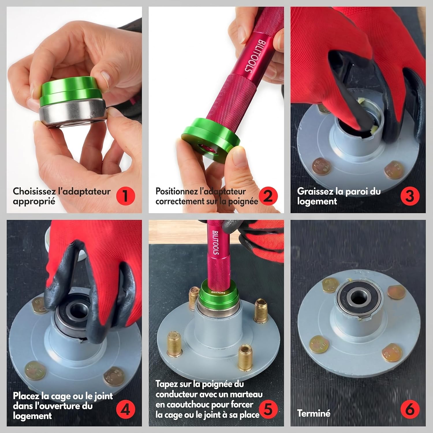 Thumbnail 6 de BILITOOLS Kit Presse à Roulement, 10 Pièces – Douilles et Joint SPI, Montage Moyeu Voiture