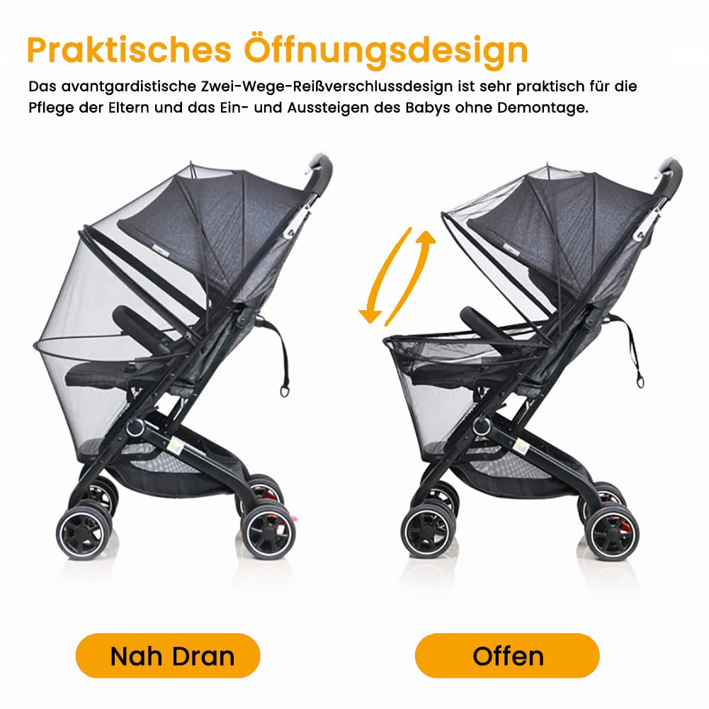 Detalle de Orzbow Universal Insektenschutz für Kinderwagen – stabiles Netz, Reißverschluss und 3D-Wabennetz in Schwarz