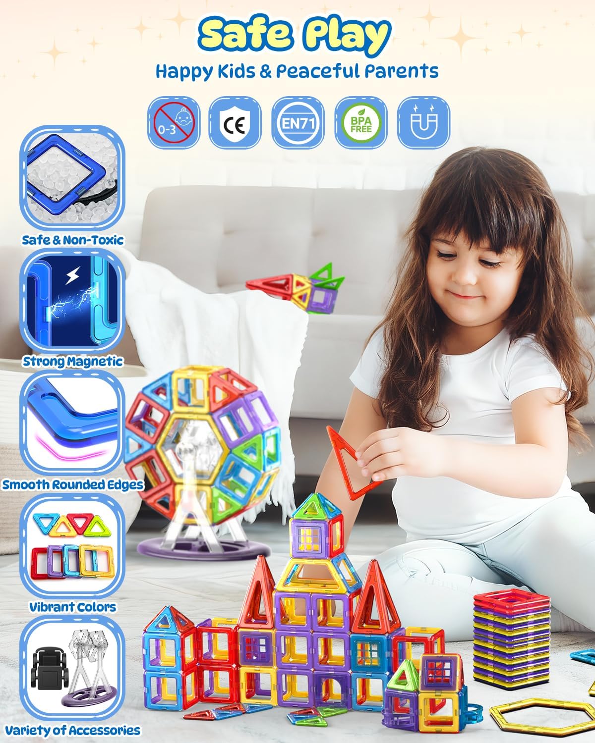 Thumbnail 3 de Theefun 100 pezzi costruzioni magnetiche 3D in ABS, STEM Montessori per bambini 3–8 anni