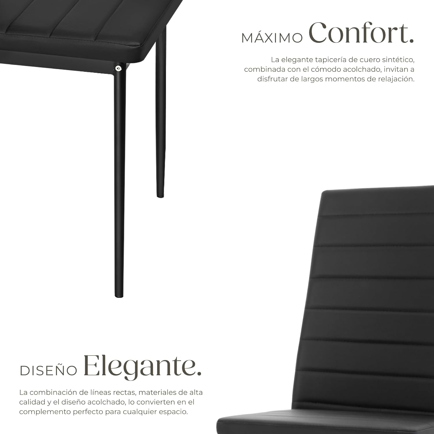 Detalle 1 de TecTake® Sillas Comedor Acolchadas Modernas🪑, 6 Negros