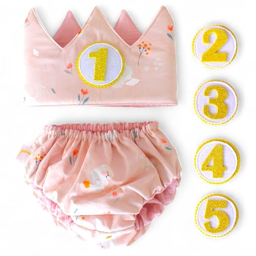 Detalle de Conjunto Cumpleaños para Bebé de 1 Año – Corona y Cubrepañal Surikatokids (Presumida 12-18 M)