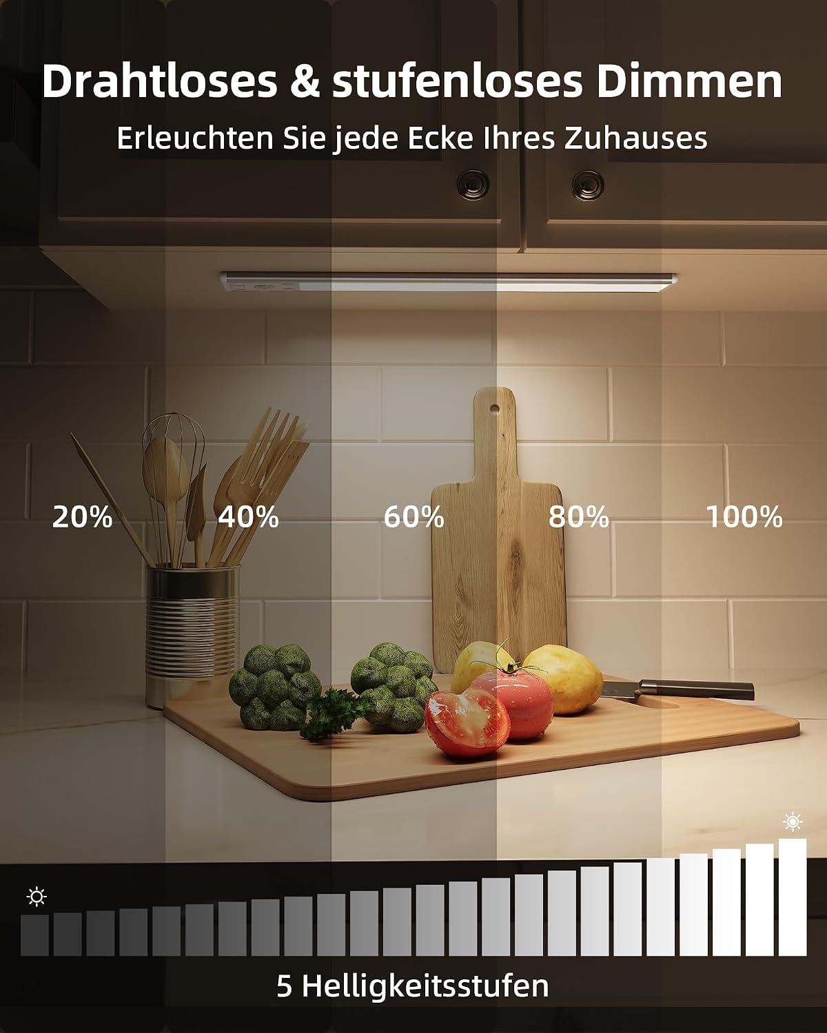 Detalle de EZVALO Schrankbeleuchtung LED 37 cm (2er-Set) mit Bewegungsmelder, 134 LED, 4200mAh, kabellos, 6500K–3000K, dimmbar