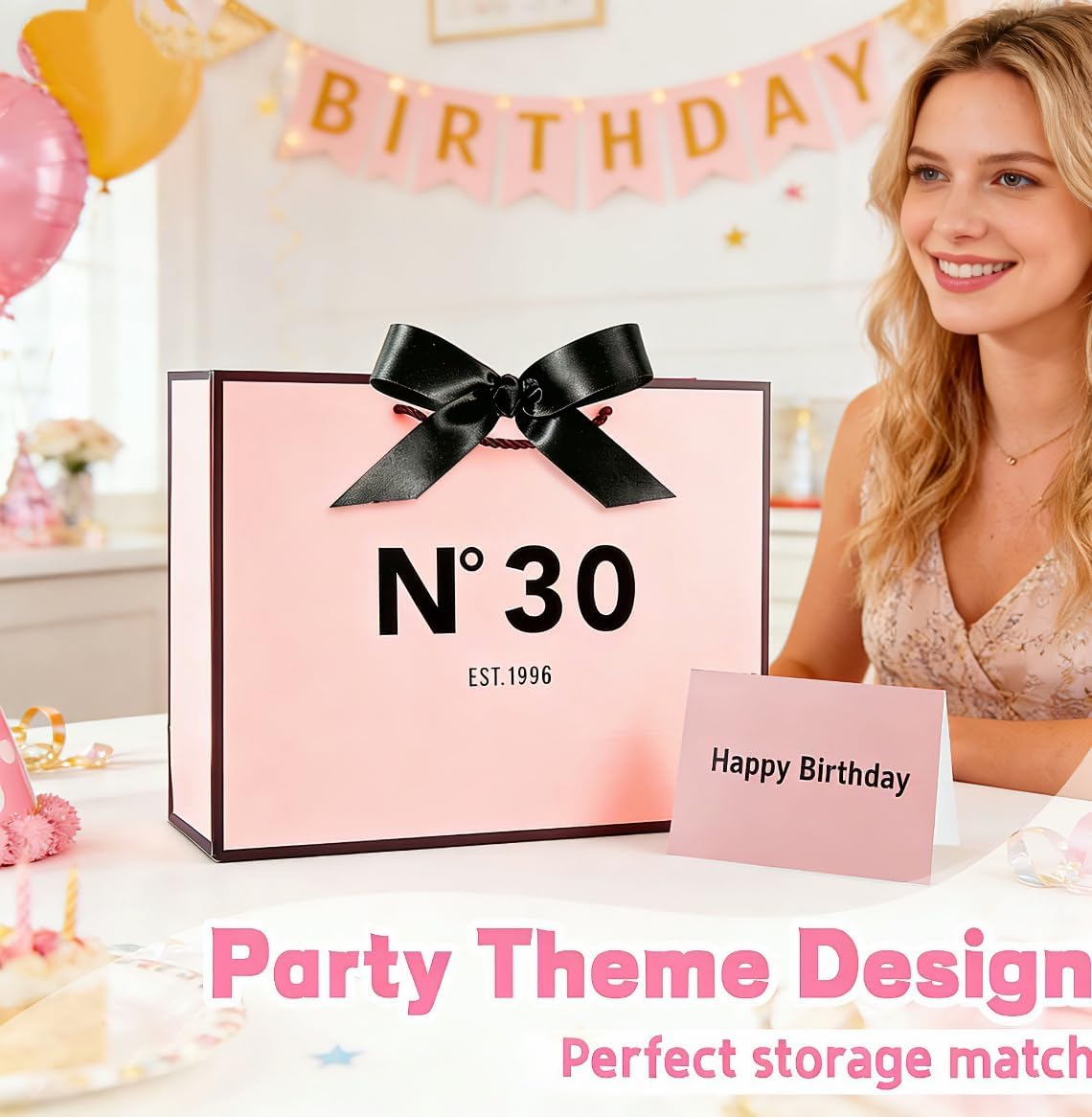 Thumbnail 3 de Yiran Girls Pink Black EST.2015 11th Birthday Gift Bag — 32x25x11 cm, Pink & Black with Ribbon