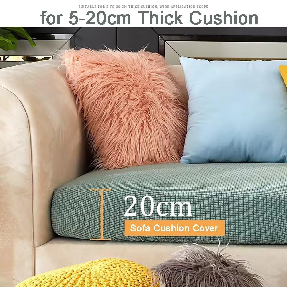 Detalle de Edumov Velvet Stretch Sofa Seat Cushion Covers (Large 1-Seater) – Non-Slip, Universal Fitted Slipcovers in Dark Grey