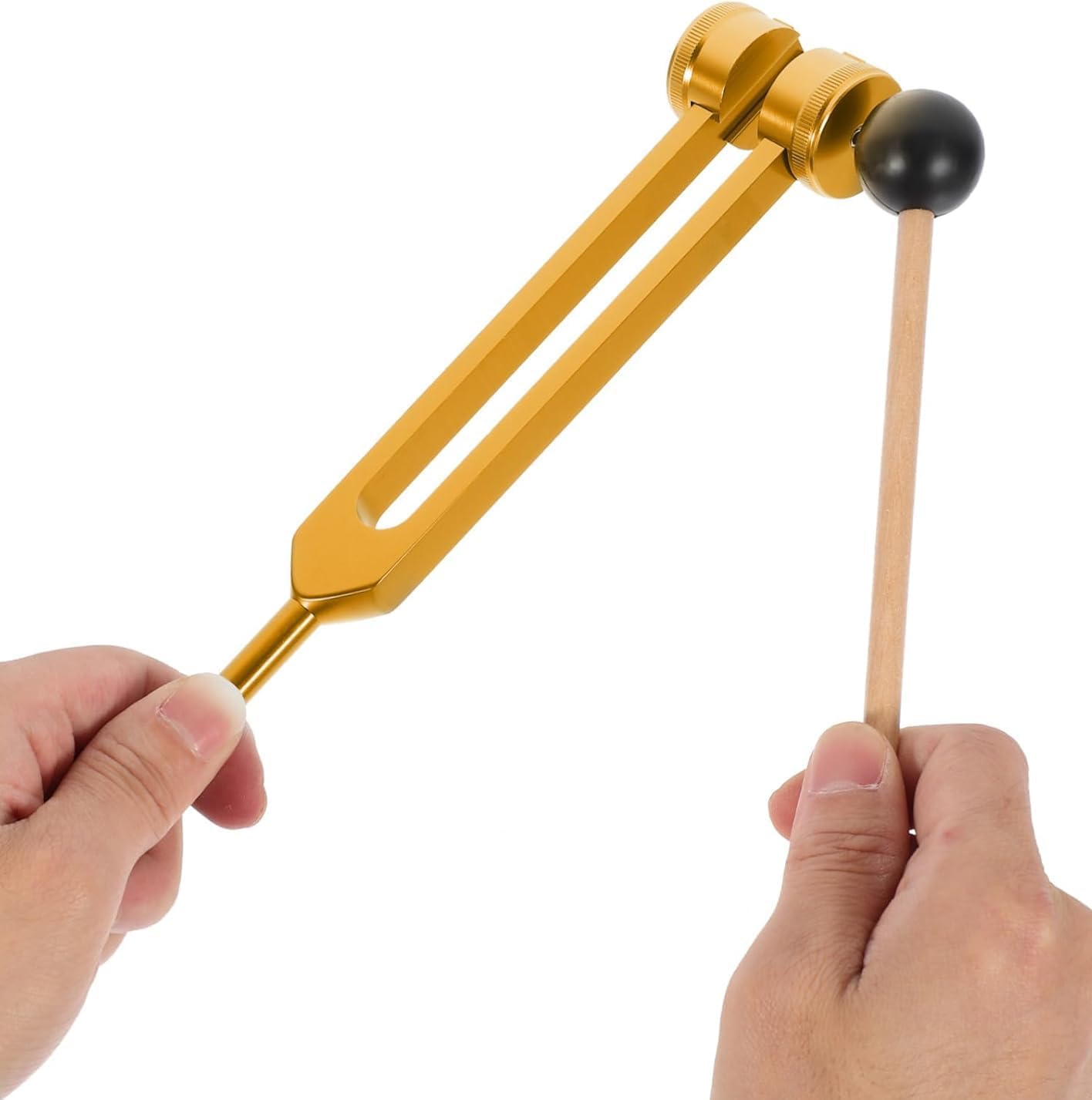 Thumbnail 4 de Stimmgabel 128 Hz aus Aluminiumlegierung (Gold) mit Silikonhammer, Zubehör und Reinigungstuch