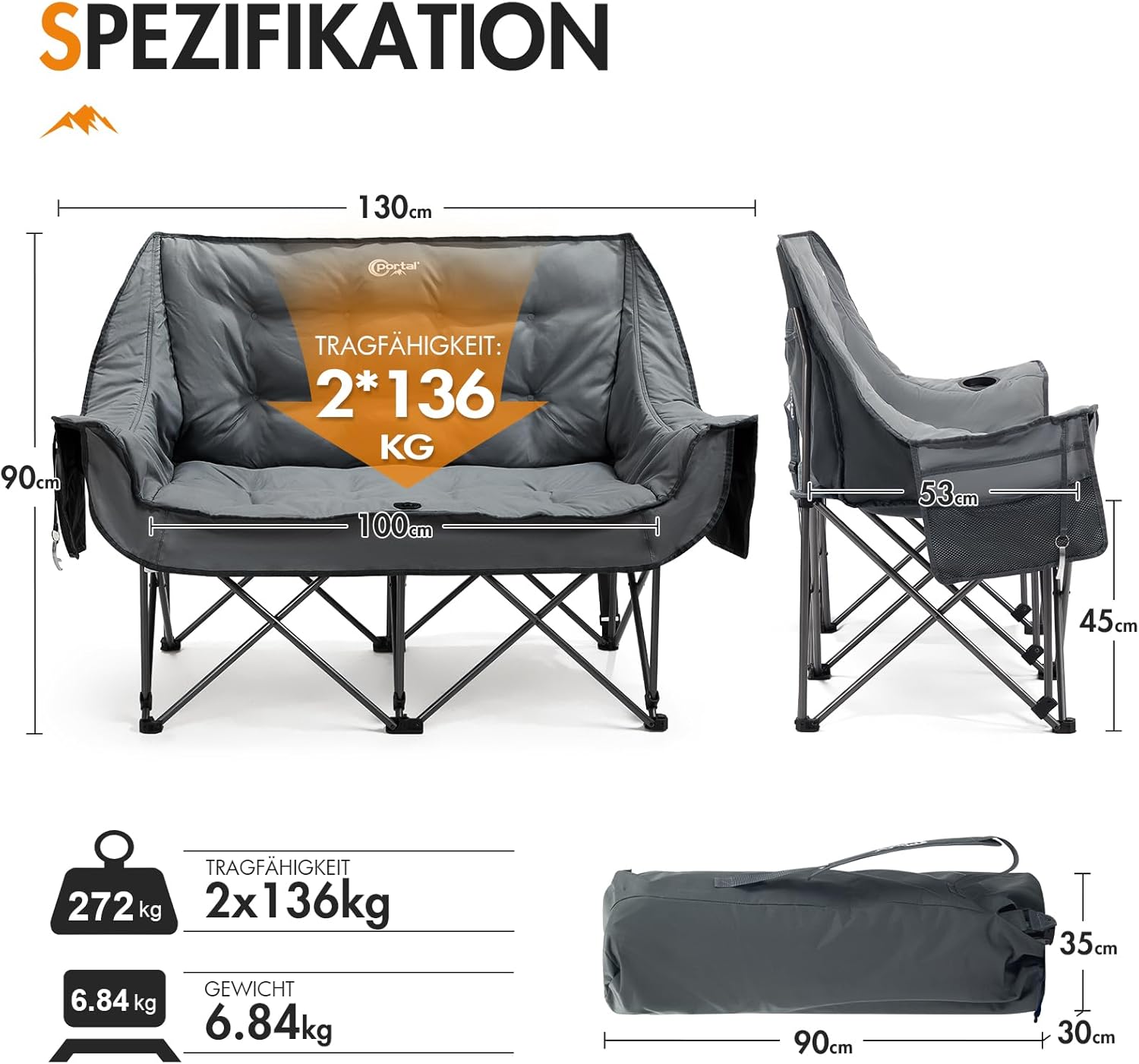 Detalle de Portal Campingsofa Doppel Klappstuhl 272 kg