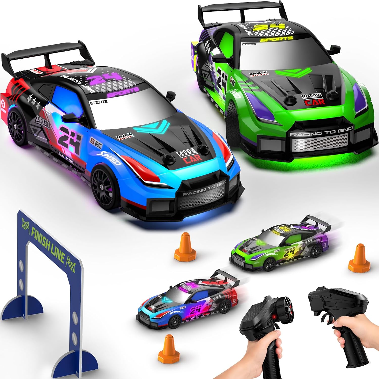 Detalle de Geyiie G1 1:24 RC Drift Cars, 2-Pack with 4WD and Grip Tires