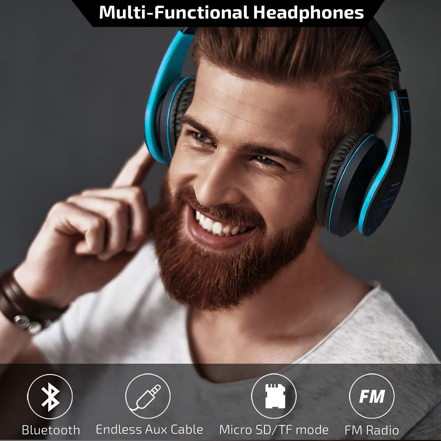 Thumbnail 1 de PowerLocus Bluetooth Over-Ear Headphones with FM Radio