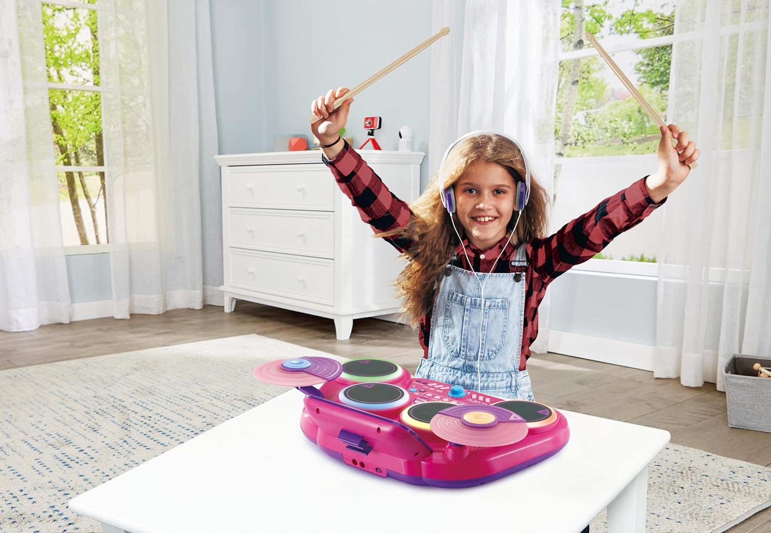 Thumbnail 3 de VTech Kidi DJ Drums Pink light-up electronic drum kit with Bluetooth and Coach Mode (ages 5+)