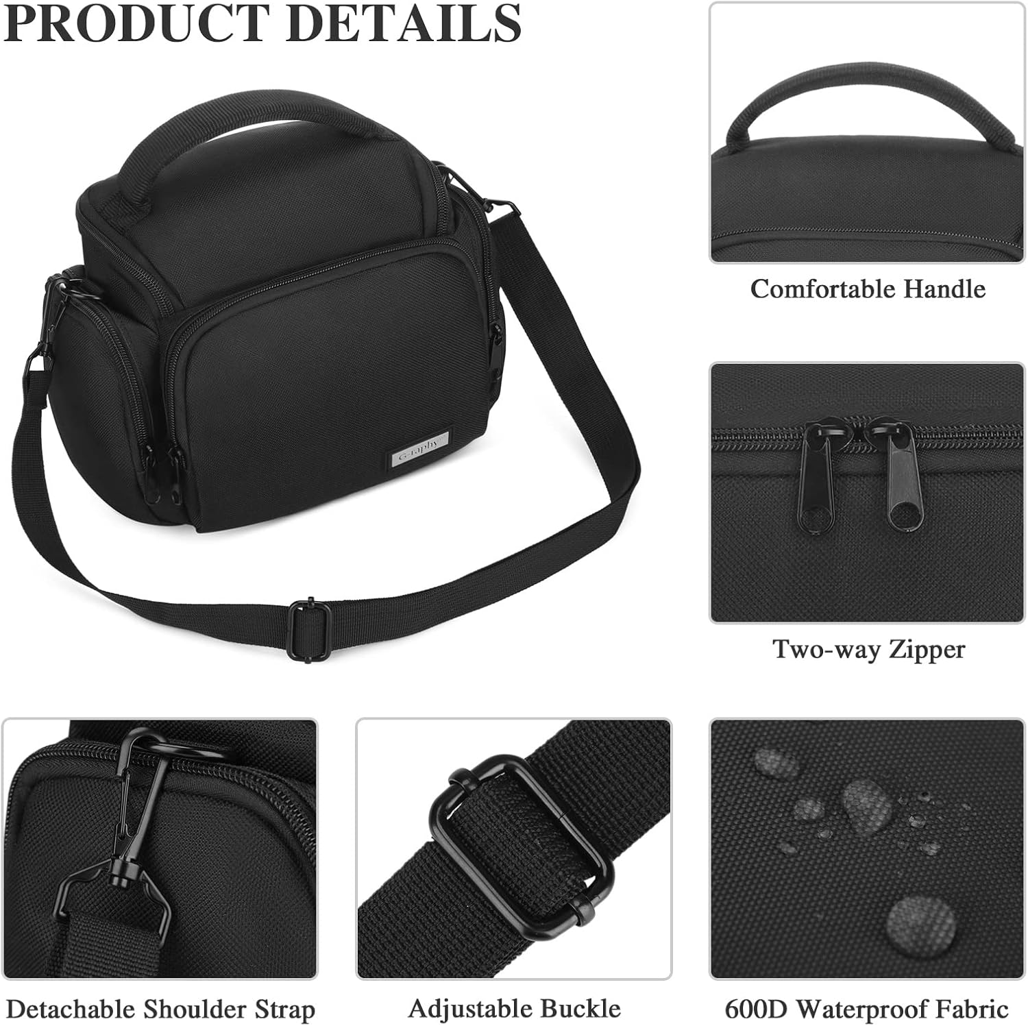Detalle 2 de BAIGIO Camera Bag for DSLR: Waterproof, Cross-Body Case with Adjustable Strap
