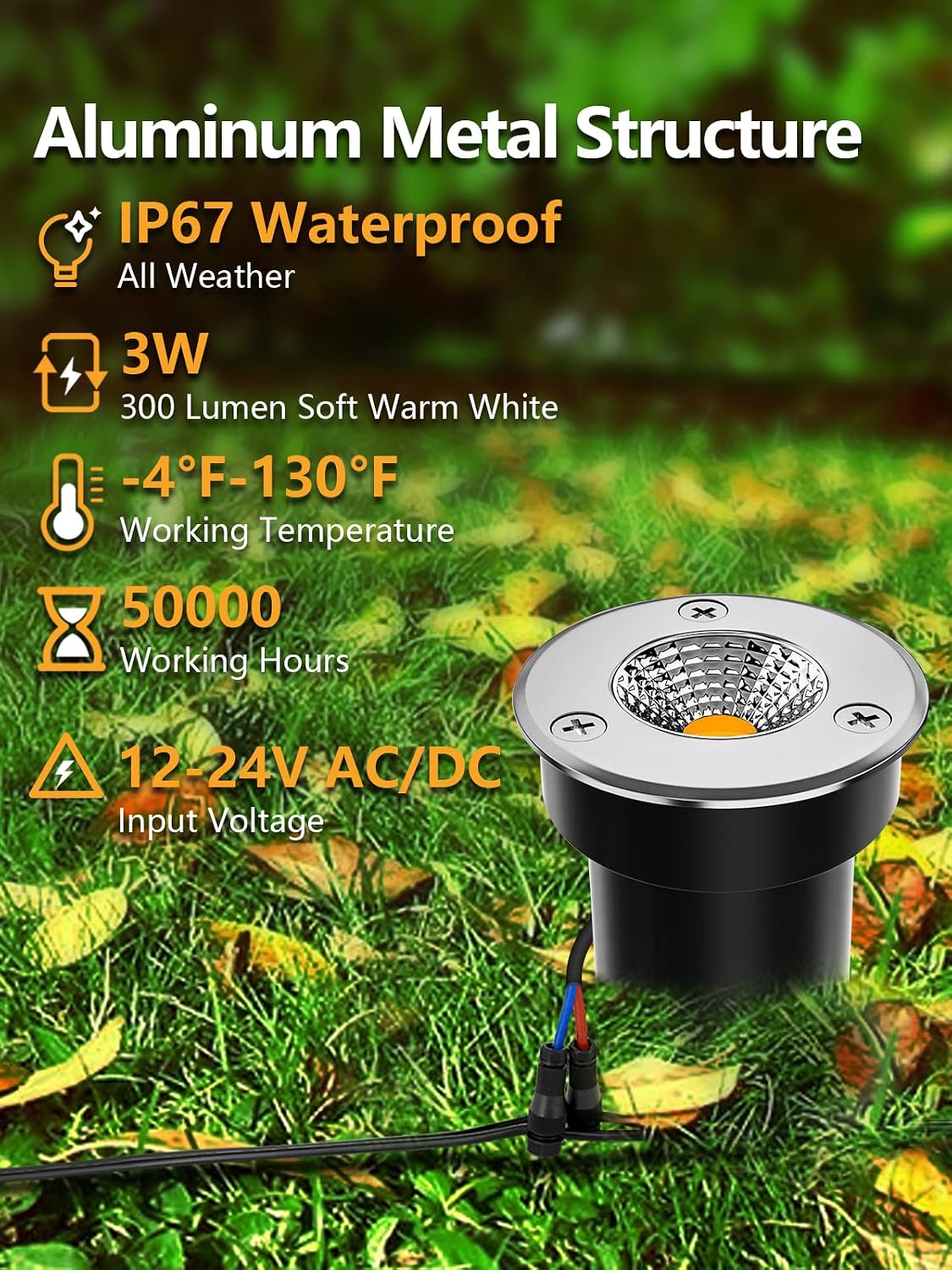 Detalle 2 de ZUCKEO 3W 12-24V In-Ground LED Well Lights, 8-Pack, Warm White, IP67