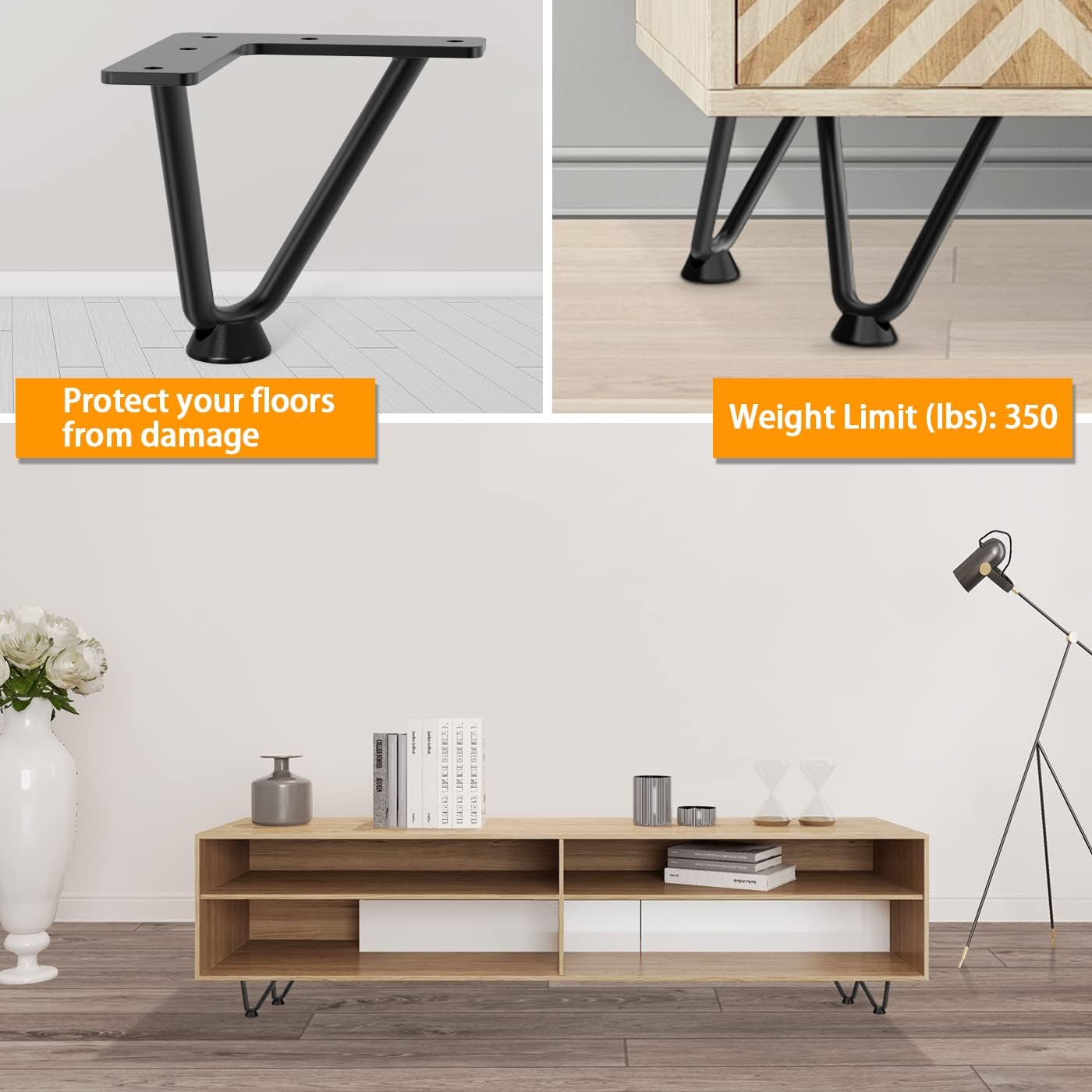 Detalle 2 de Signstek 16 inch black metal table legs (40cm) — modern DIY trapezoidal furniture legs