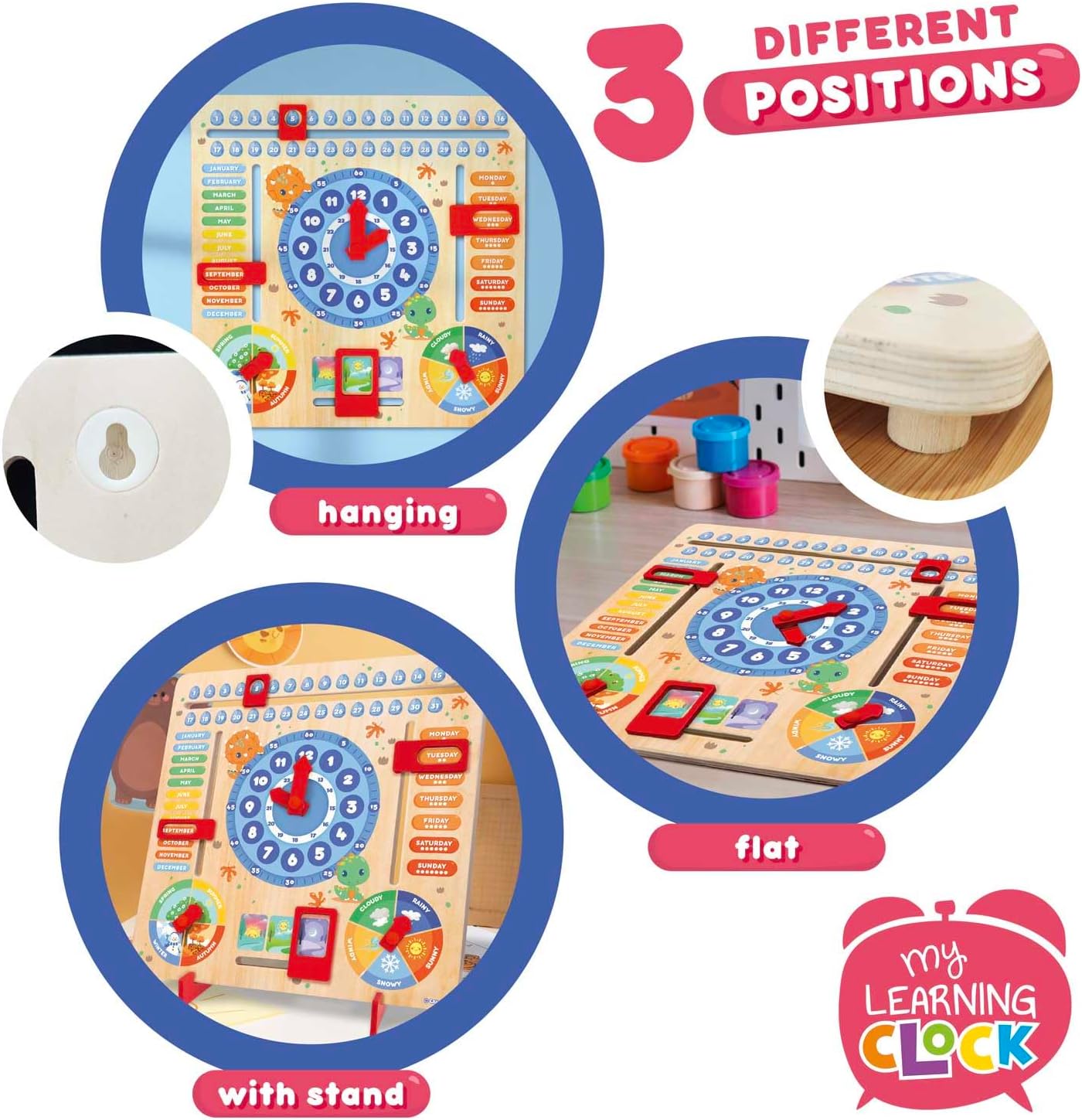 Thumbnail 2 de CRAZE English Learning Clock for Children – Dinosaur‑themed Time and Calendar Learning