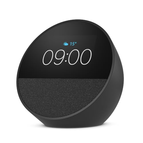 Detalle de Amazon Echo Spot (neuste Generation) – Smarter Wecker mit Alexa, schwarzes Gehäuse