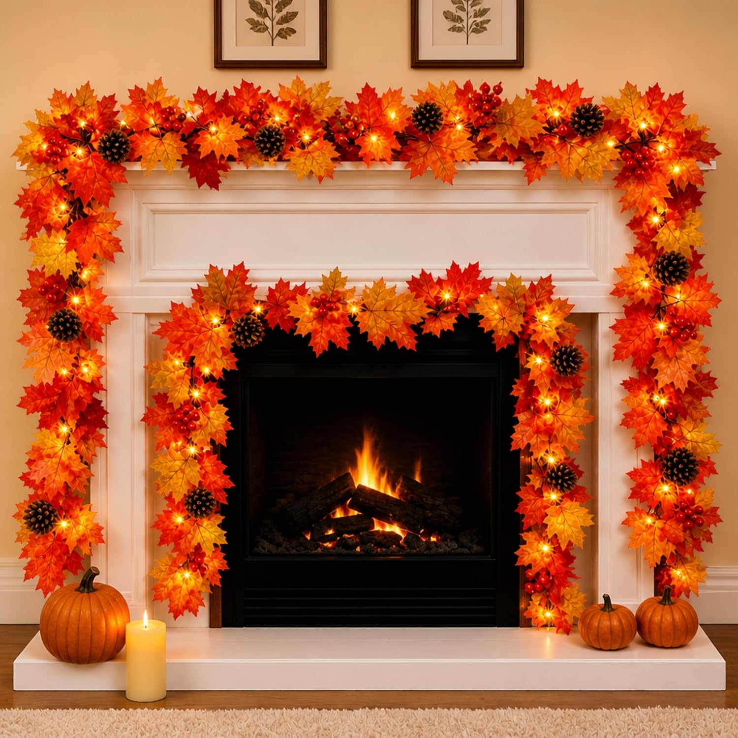 Detalle de KiflyTooin G0501A(0.17) Lighted Fall Garland, 9 ft, 50 Orange Bulbs, 2-Pack