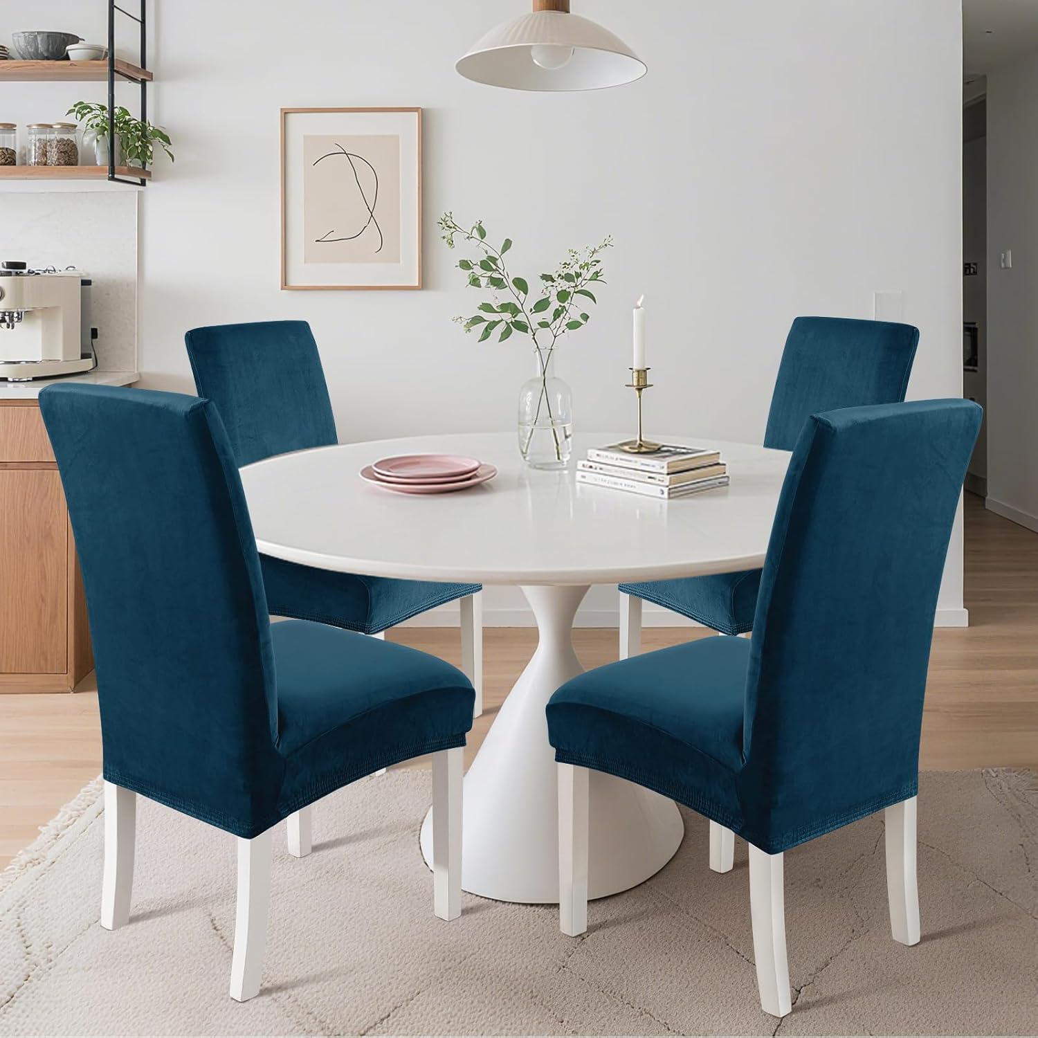 Thumbnail 1 de Ystyle Housse de Chaise Velours 4 Pièces – Housse Universelle Extensible, Bleu Paon