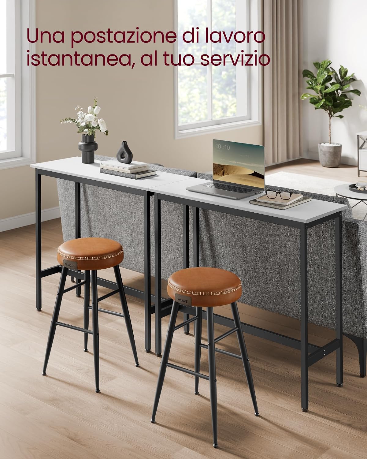Thumbnail 3 de VASAGLE Tavolo da Bar Rettangolare Stretto LBT010B73, 40 x 100 x 90 cm bianco vintage e nero inchiostro