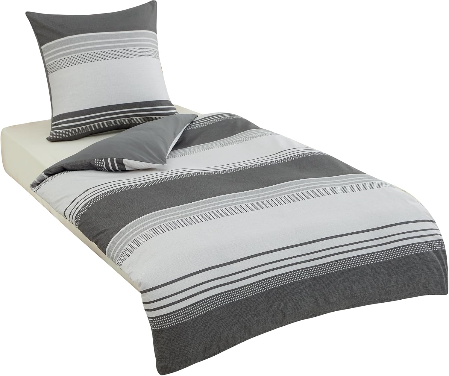 Detalle 2 de BEDSURE Wendebettwäsche 135x200 (2-teilig) Grau gestreift mit Reißverschluss – 80x80 Kissenbezug