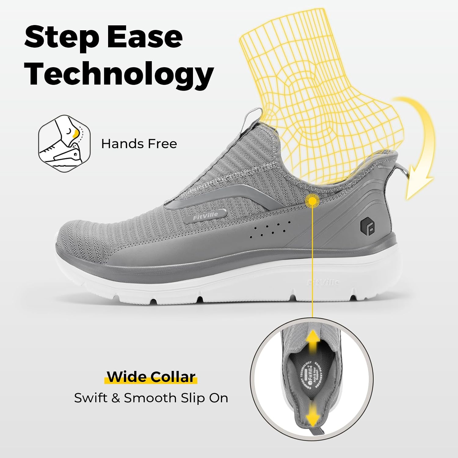 Detalle de FitVille Scarpe da camminata uomo extra larghe slip-on traspiranti senza lacci