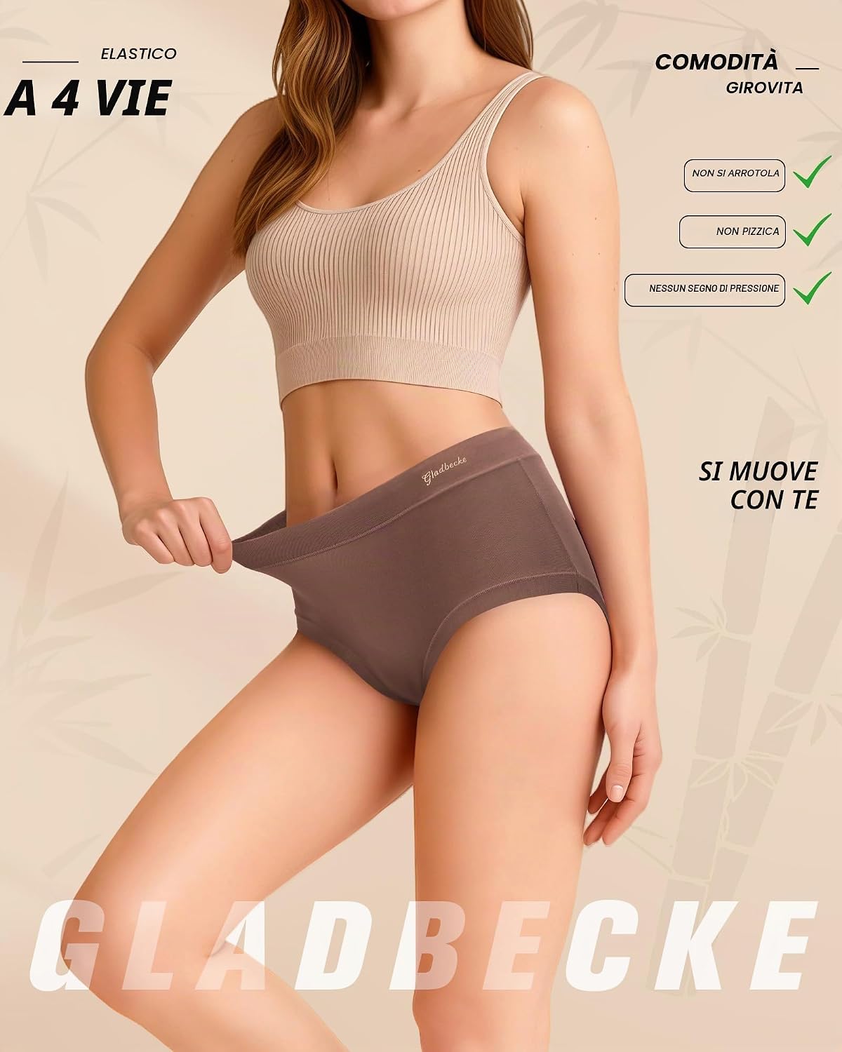 Detalle 2 de Gladbecke mutande da donna in bambù a vita alta (confezione da 5)