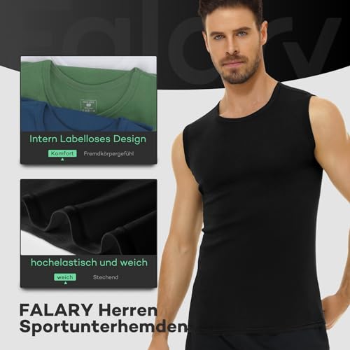 Detalle de FALARY Herren Unterhemden Tank Top 3er Pack Feinripp gekämmte Baumwolle