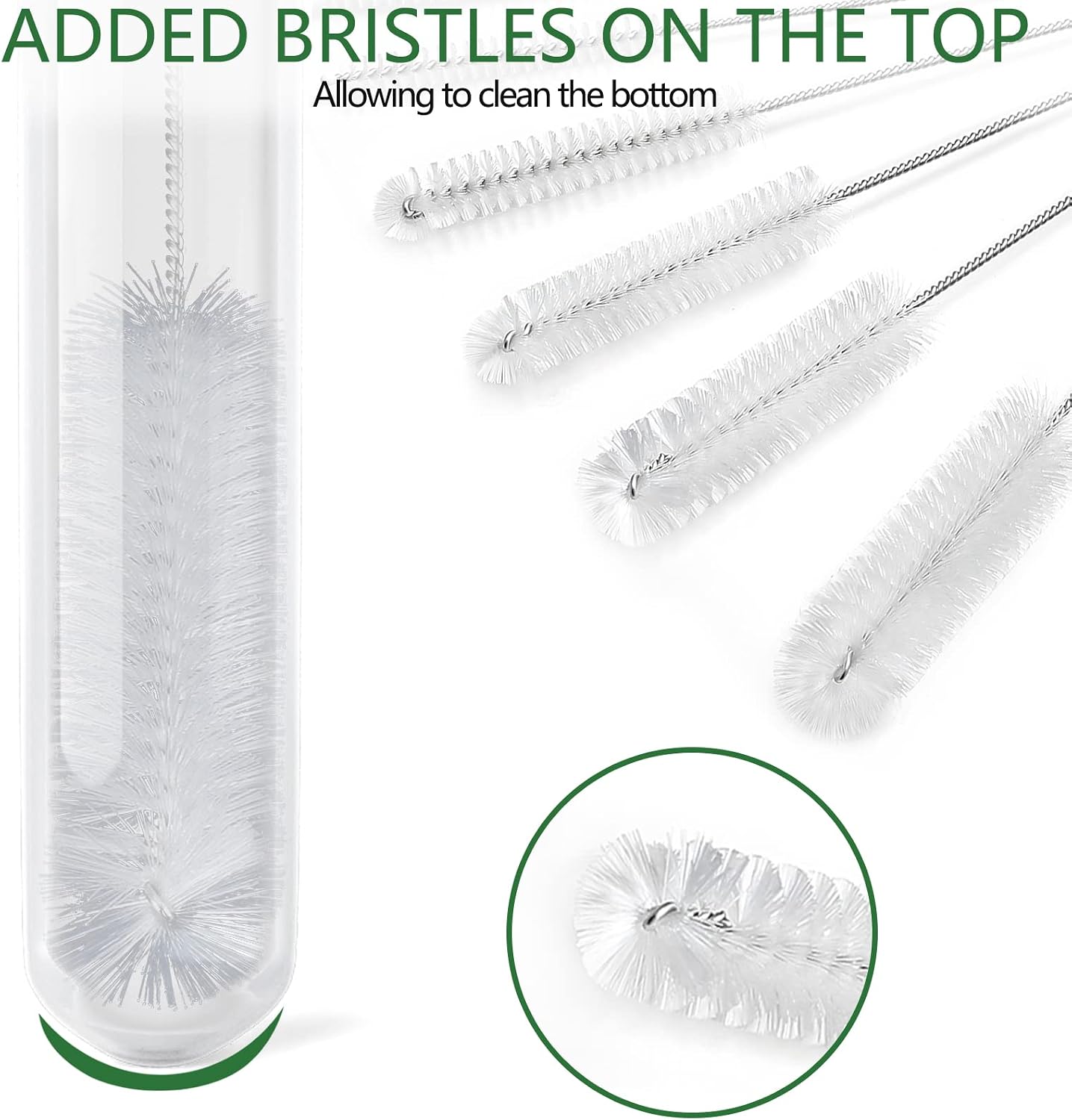 Detalle 1 de CiaraQ 8-Inch Nylon Tube Brush Set, 13-Piece, White, with Stainless Steel Handles