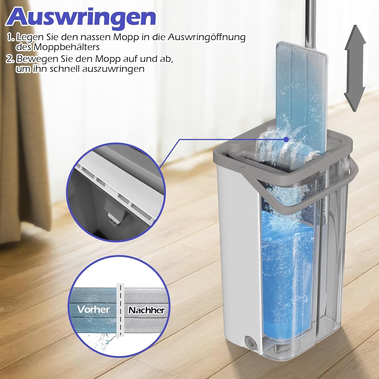 Thumbnail 3 de Eukue Wischmopp Set mit Eimer 140 cm 🧹