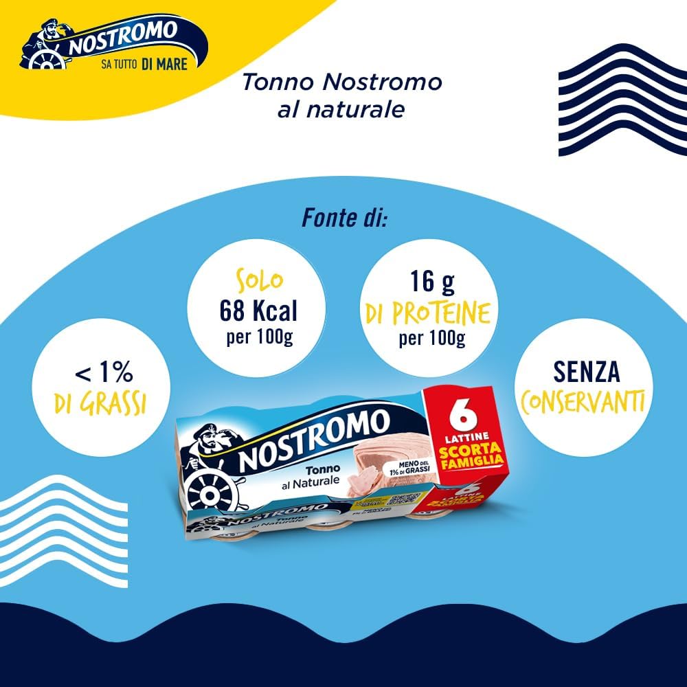 Detalle de Nostromo Tonno al Naturale in 6 lattine da 70 g – meno dell'1% grassi, senza conservanti