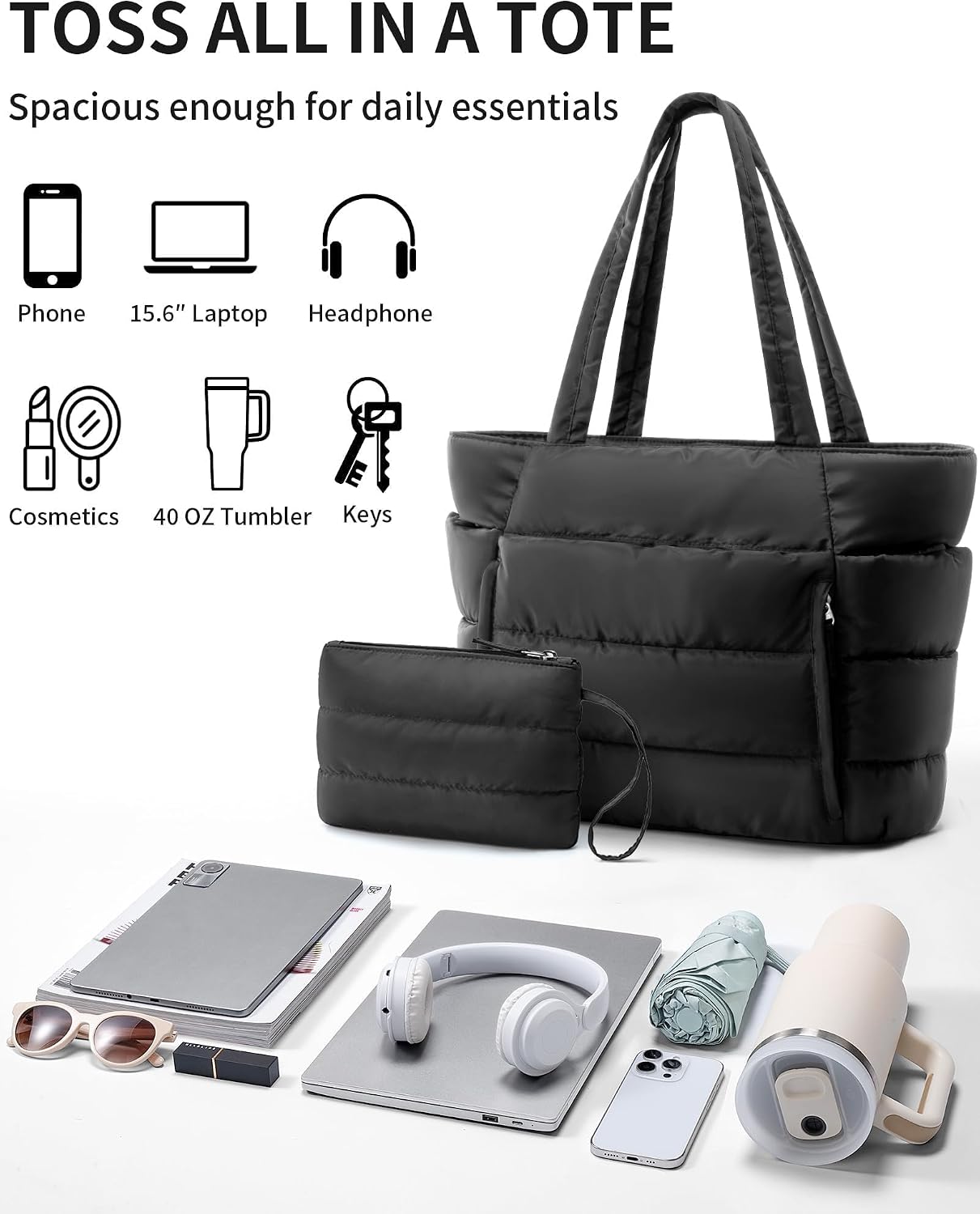 Thumbnail 6 de Puffer Tote Bag for Women, Lightweight ⚙