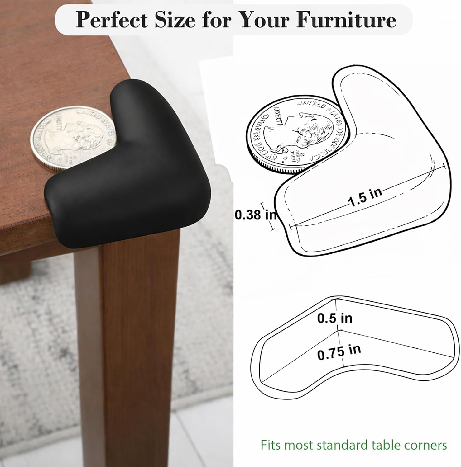 Detalle 2 de Fursafe&Q EVA Foam Corner Guards, 8-Pack L-Shaped, Black, Tear-Resistant