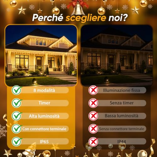 Thumbnail 6 de Hoteril Luci Natale Esterno 17 m – Tenda luminosa esterna 320 LED, bianco caldo, 12 m luci + 5 m alimentazione