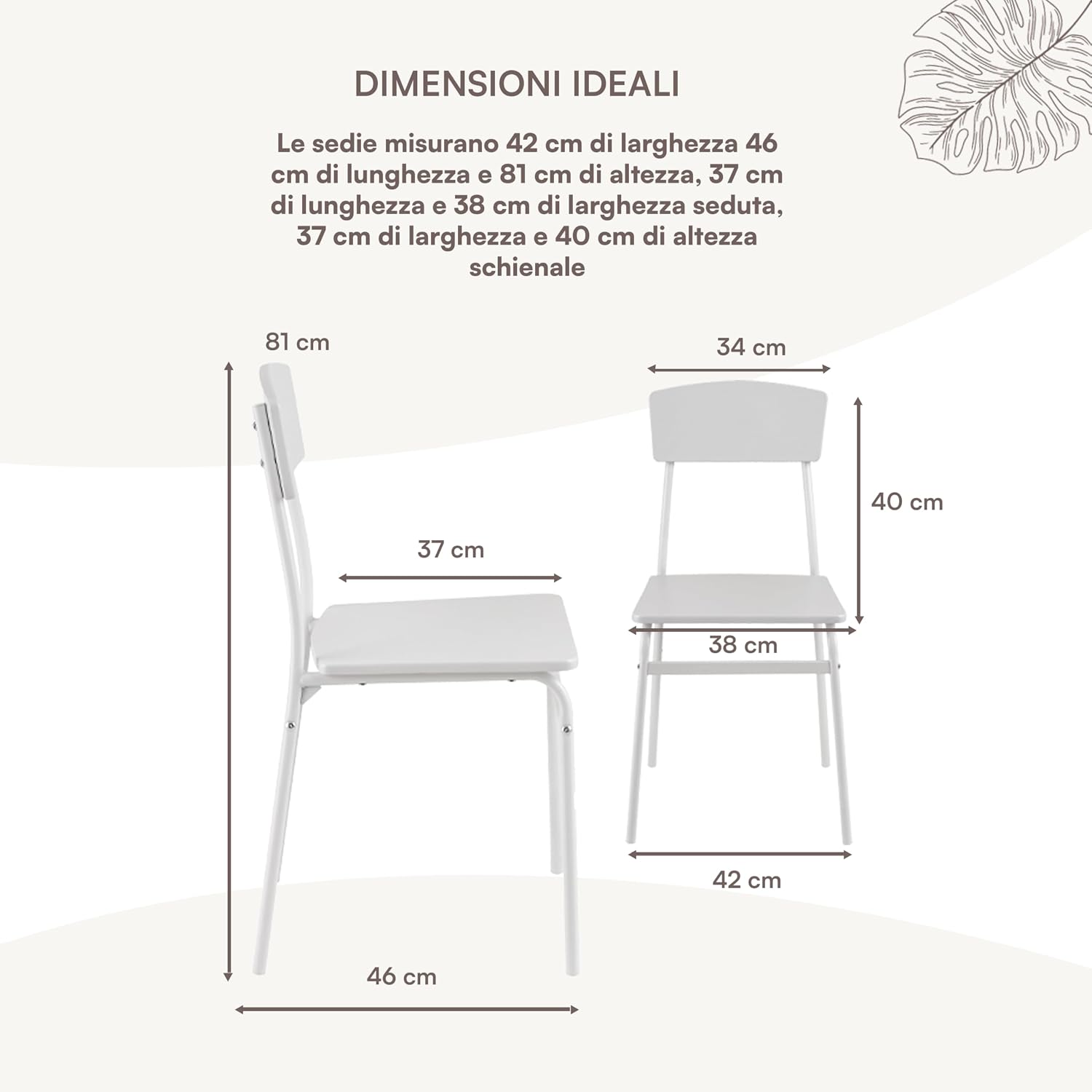 Detalle de Baroni Home Set 4 Sedie 35x46x81 cm