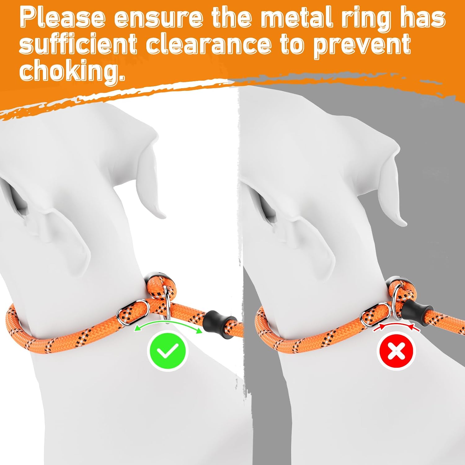Detalle 2 de Kdsvakd Slip Lead for Dogs with Double Handles – No Pull Training Leash (13mm, 1.8m), Orange