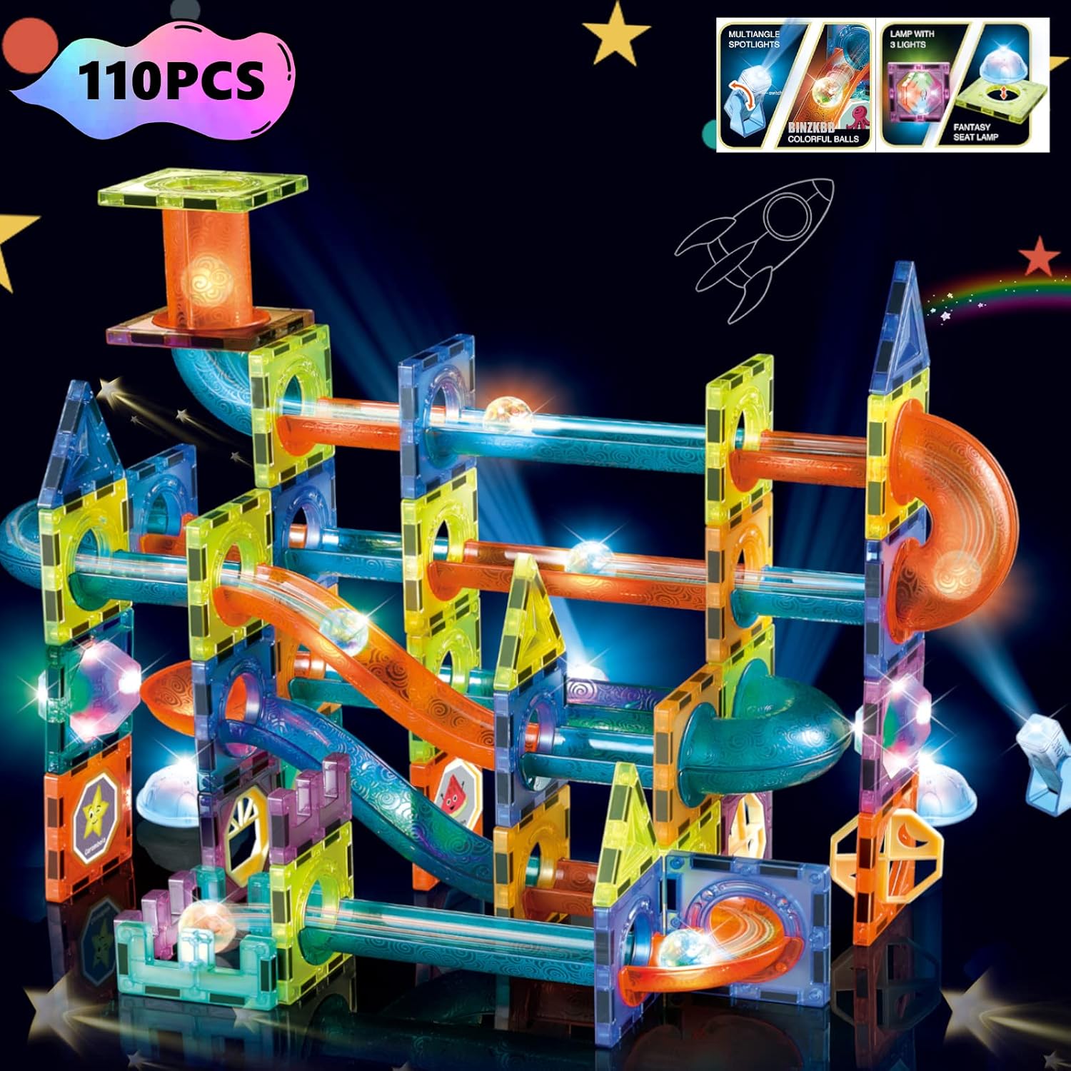 Detalle de BINZKBB 110PC Magnetic Tiles Glow Set