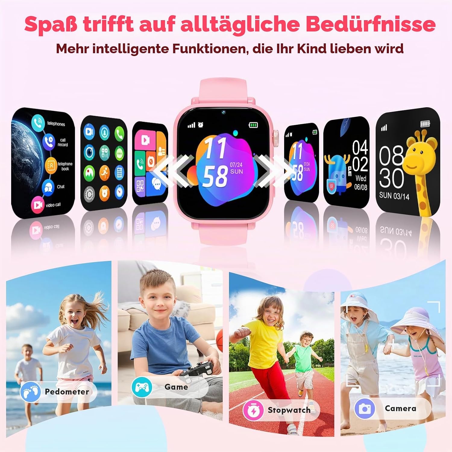 Detalle de Ucani 4G Smartwatch Kinder – GPS, Videoanruf und SOS-Notruf (Orangerosa)