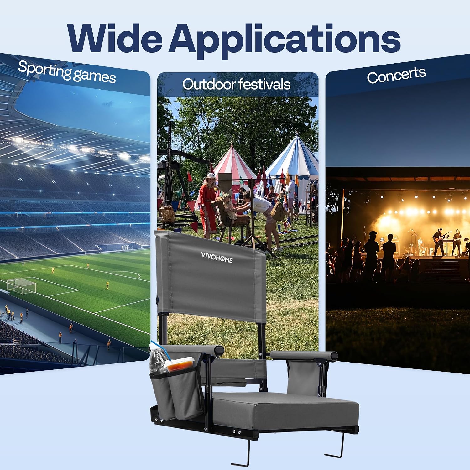 Thumbnail 6 de VIVOHOME VH1726-GY Stadium Seats, 2-Pack Foldable with Adjustable High Backs