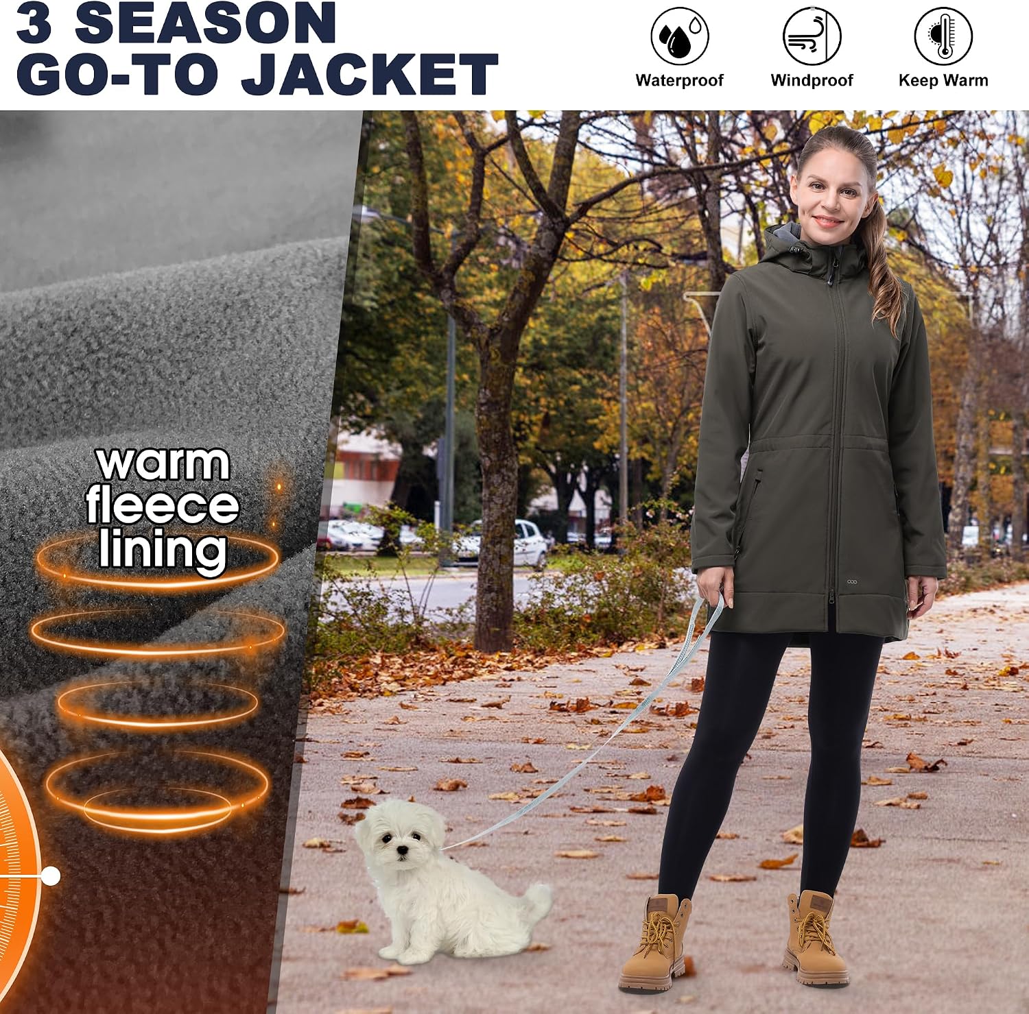 Thumbnail 5 de 33,000ft Softshelljacke Damen – lange wasserdichte & winddichte Übergangsjacke mit abnehmbarer Kapuze