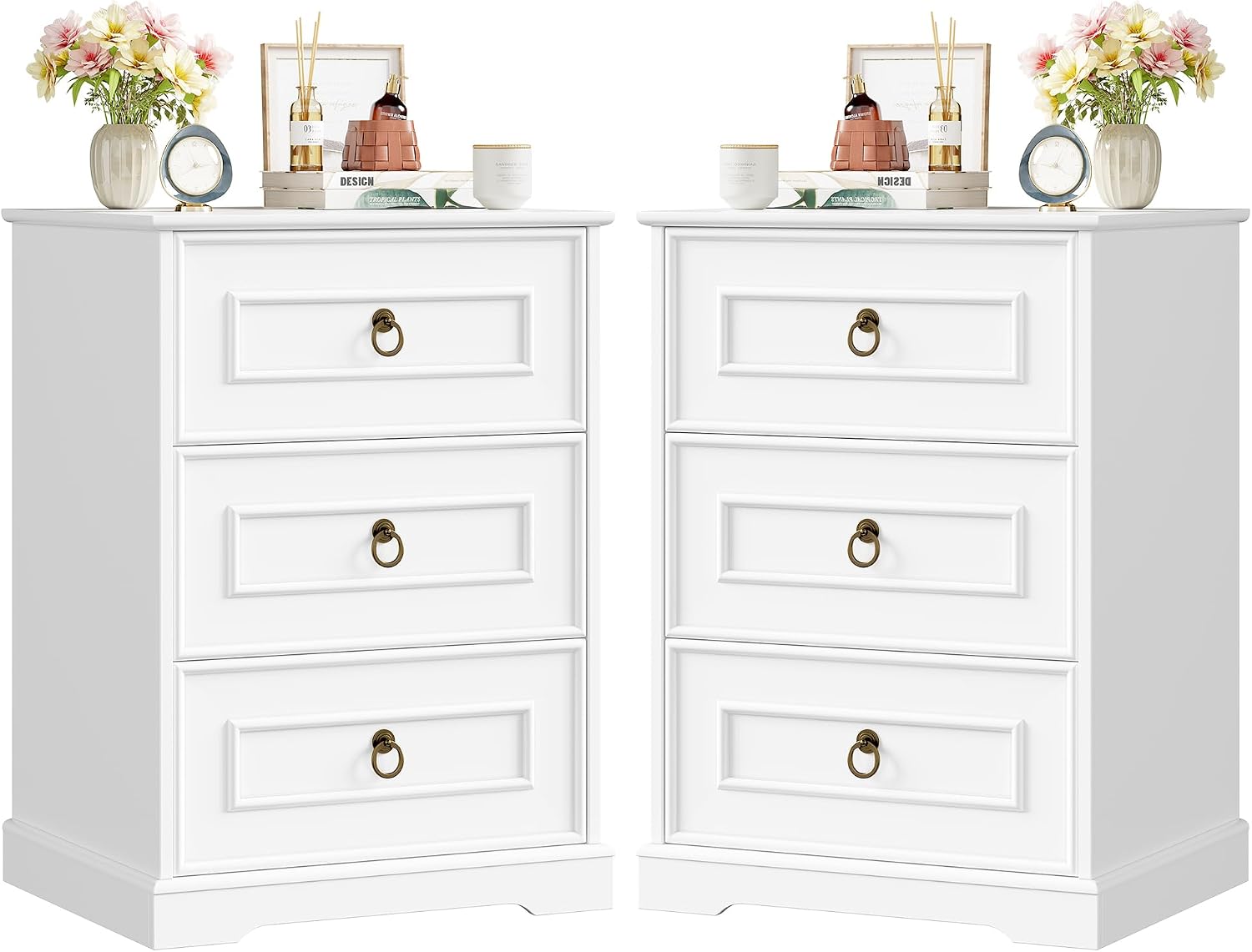 Detalle de FOREHILL M312 Set of 2 White Bedside Tables with 3 Drawers