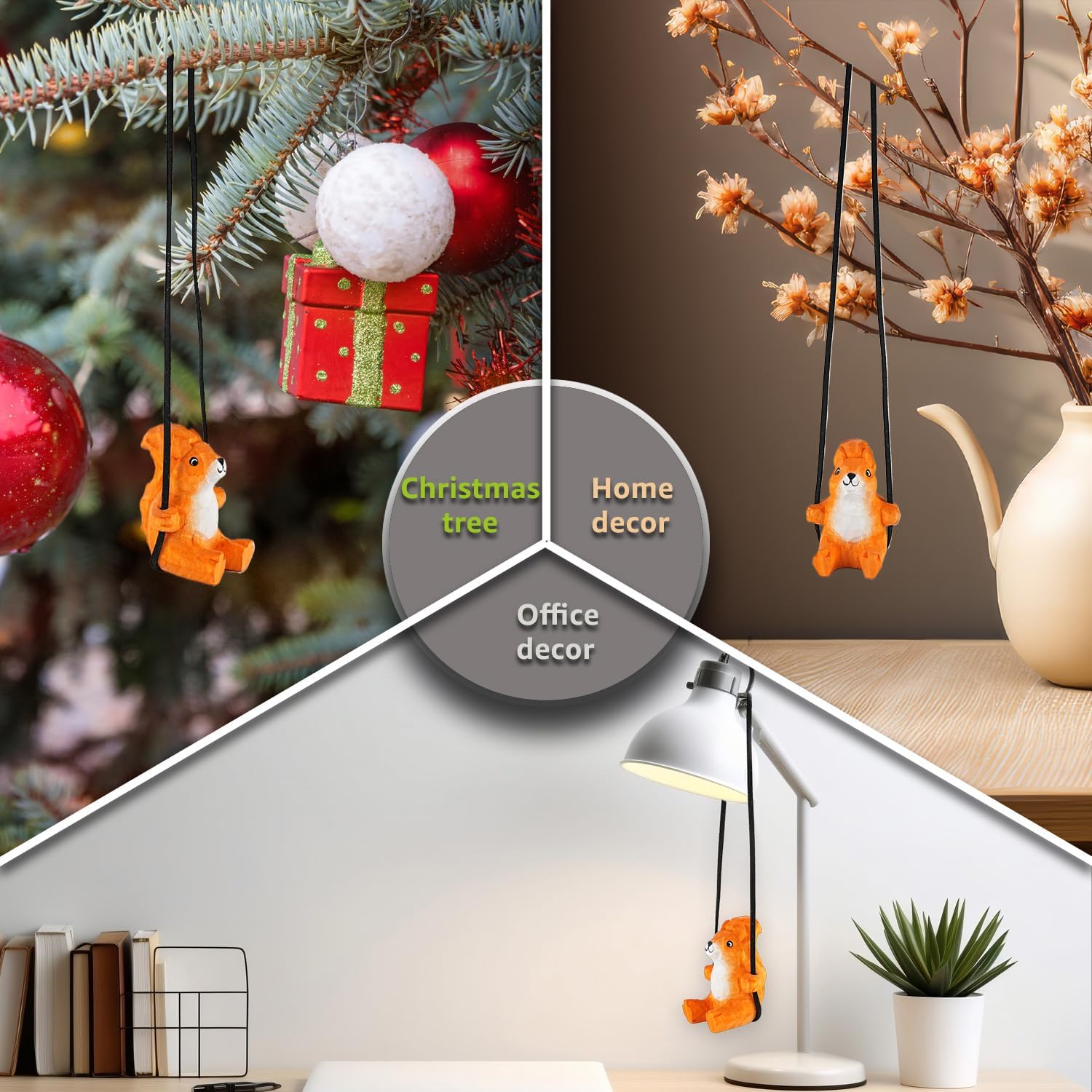 Thumbnail 6 de 100% Handmade Wooden Squirrel Car Hanging Ornament – hand-carved wooden swing décor for rear-view mirror